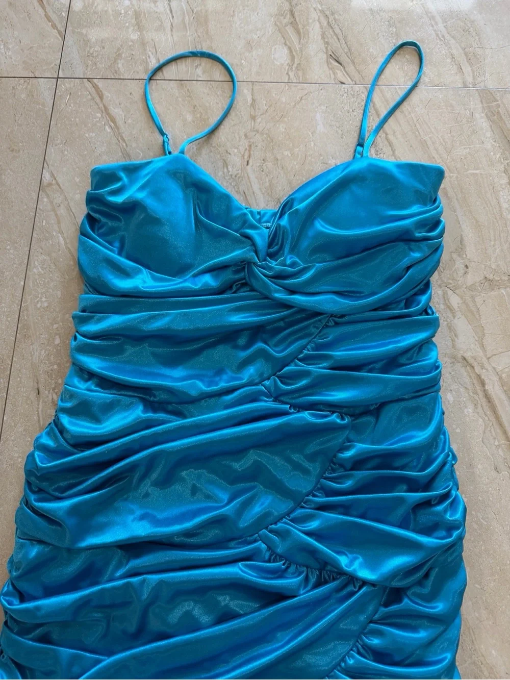 B. Darlin XL Turquoise Ruched Bodycon Mini Dress Spaghetti Strap Party Prom